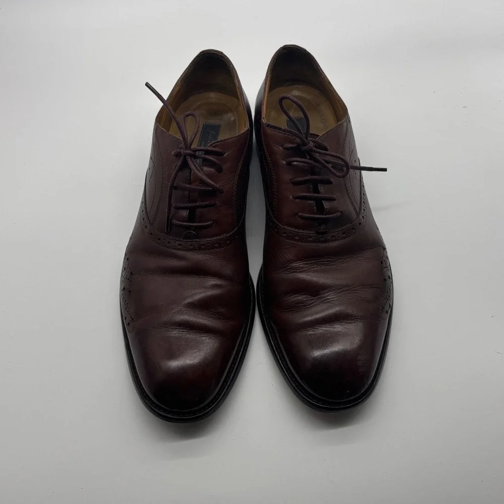Johnston & Murphy Mens 11.5 M Brown Leather Wingtip Oxford Shoes Italy